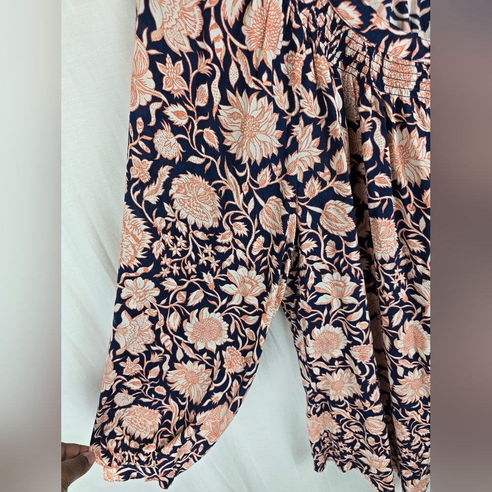 Lucky Brand Puff Sleeve Floral Navy and Peach Women's Shirt Sz XXL - Picture 3 of 8